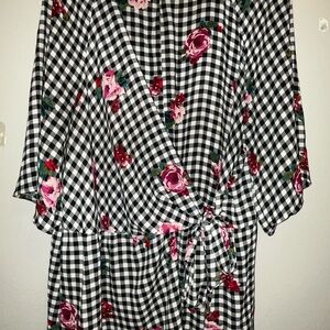 Floral Checkered Wrap Dress